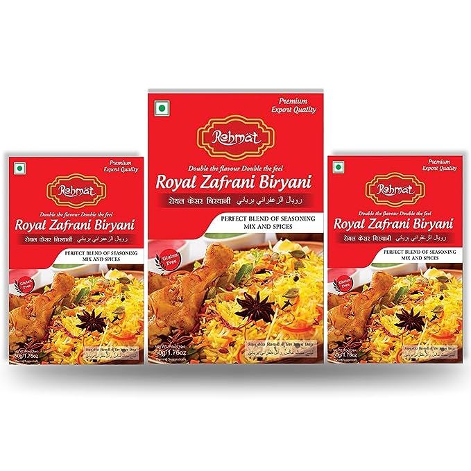 Rehmat Royal Zafrani Biryani Masala Powder, Exotic Spices Blend Easy & Ready to Cook Masala Ideal for Biryani 50 gm